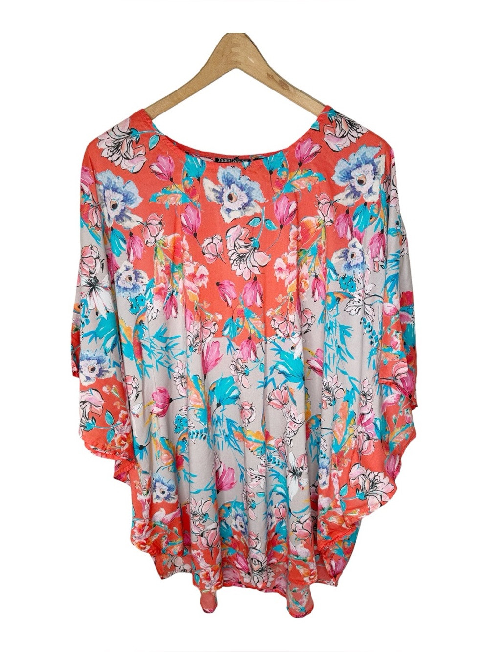 Tolani Collection Poncho Top XL Floral Boho Beachy Mix Print Flowy Modal Relaxed